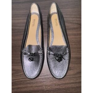Michael Kors Loafers Womens 9M Suki Lock Charm Moccasin Gunmetal Gray Flat Shoe